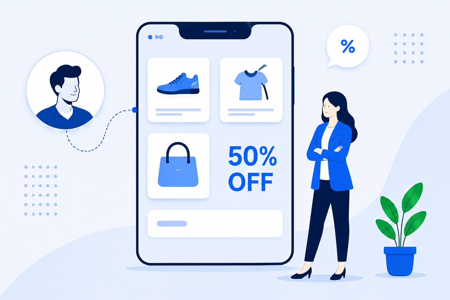 Person interacting with WhatsApp on a smartphone — D2C engagement illustration