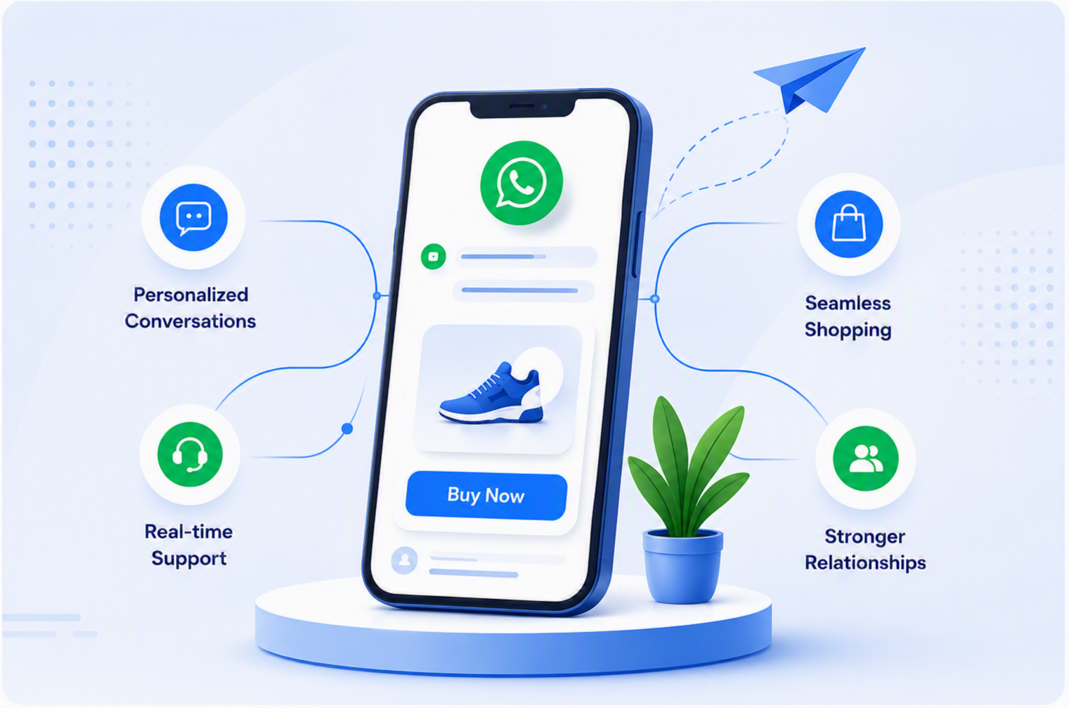 Person interacting with WhatsApp on a smartphone — D2C engagement illustration